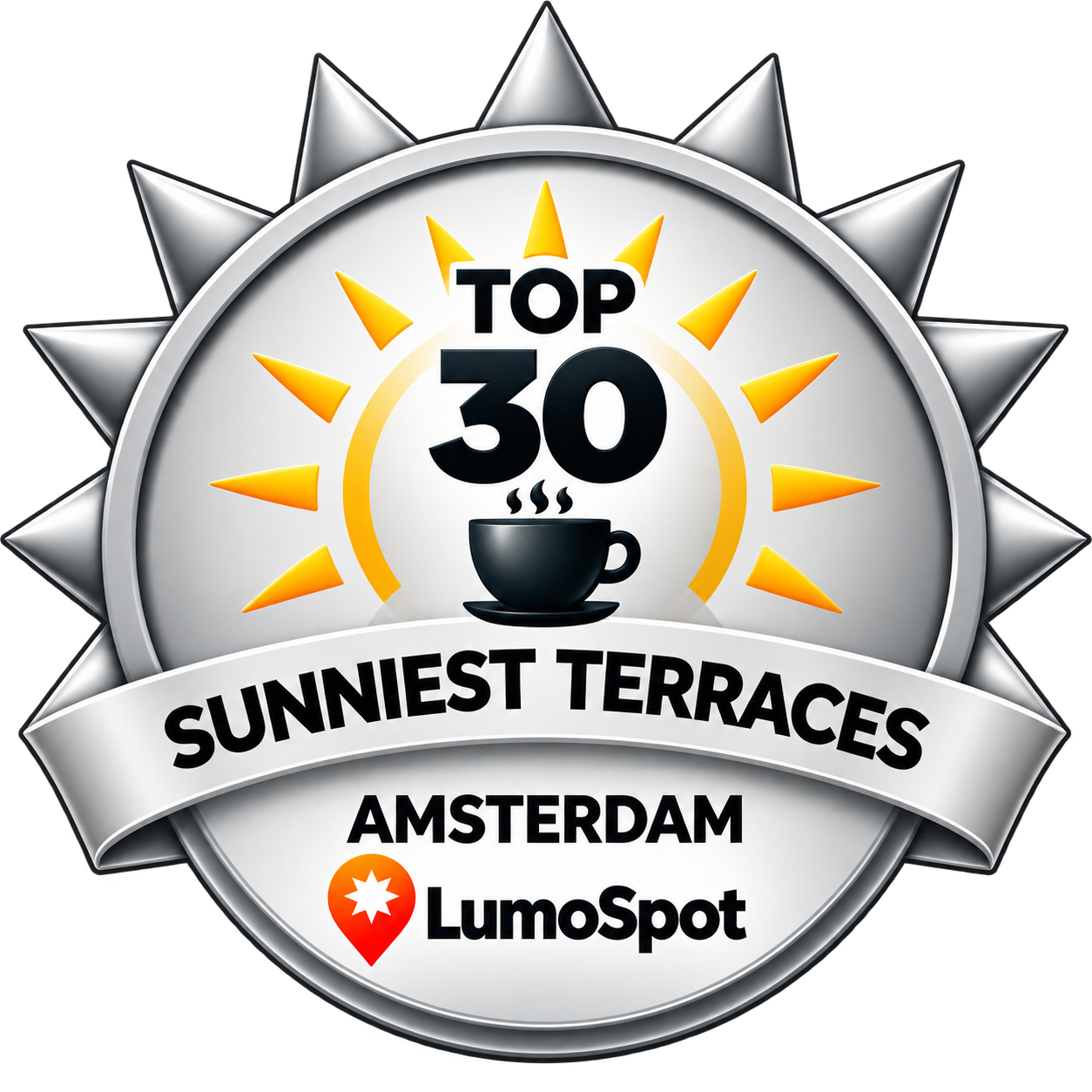 LumoSpot-badge Zonnigste terras van Amsterdam: Top 30 Café